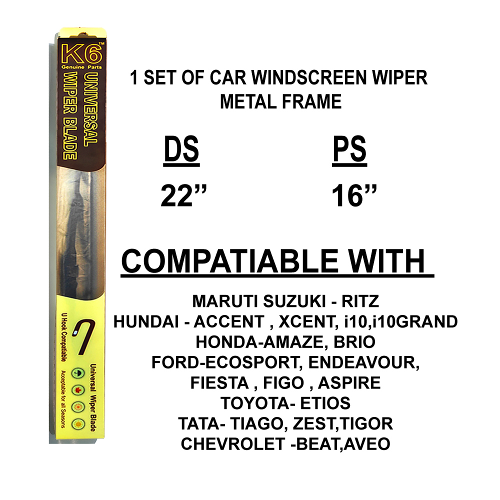 14. K62216MFCW K6 CAR WIPER BLADE 22" & 16" METAL FRAME | UNIVERSAL HOOK - Image 3