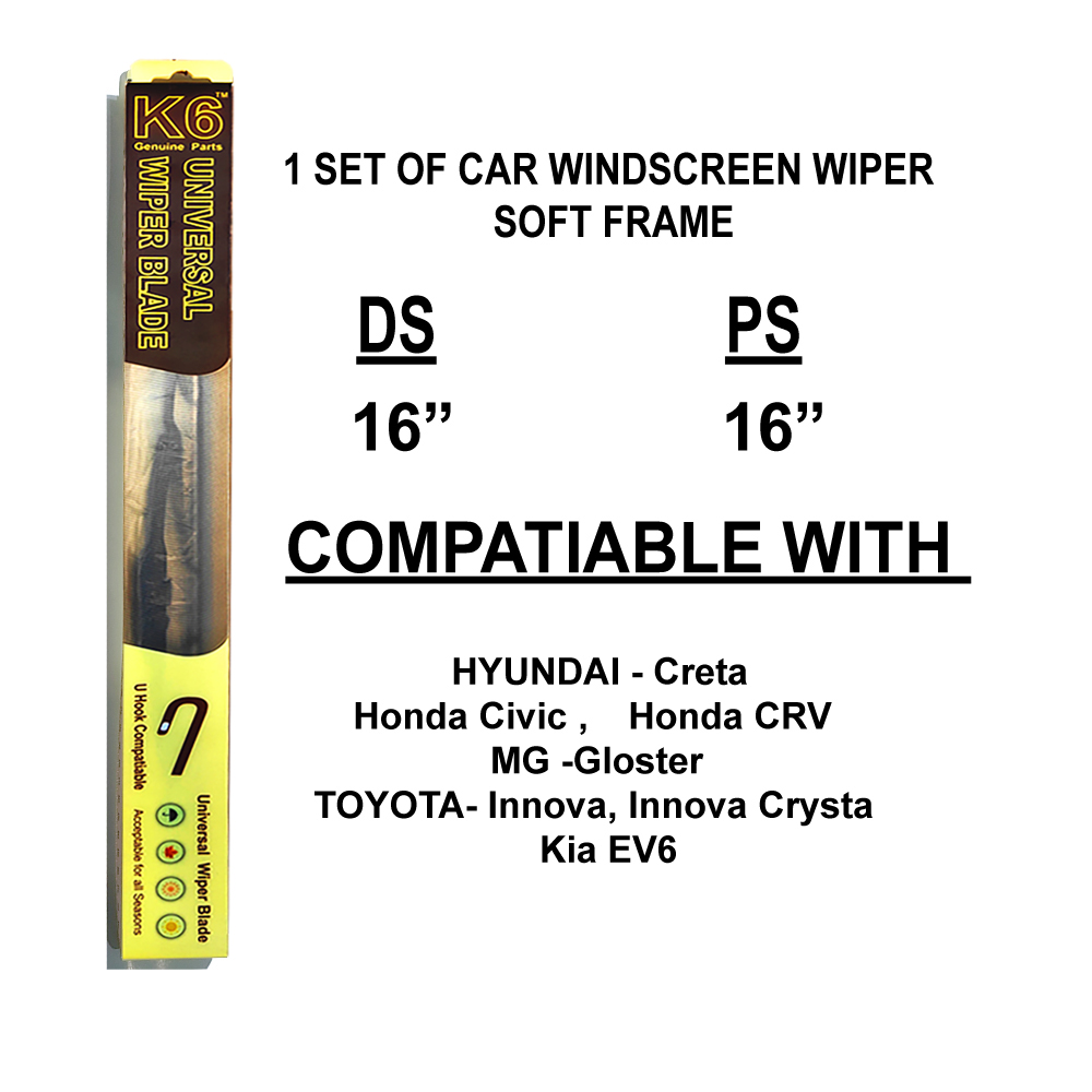 4. K61616-SFCW K6 CAR WIPER BLADE 16" & 16" SOFT FRAME | UNIVERSAL HOOK - Image 3
